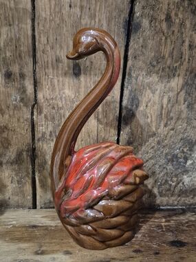 Vintage Evangeline Pottery Flame Series Drip Glaze Swan Vase Planter MCM